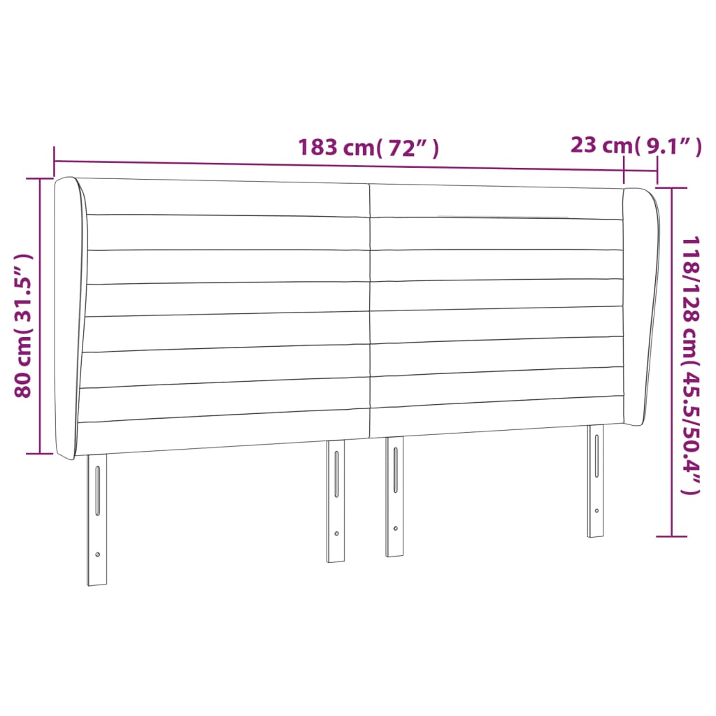 Κεφαλάρι με Πτερύγια Ανοιχτό Γκρι 183x23x118/128 εκ. Βελούδινο
