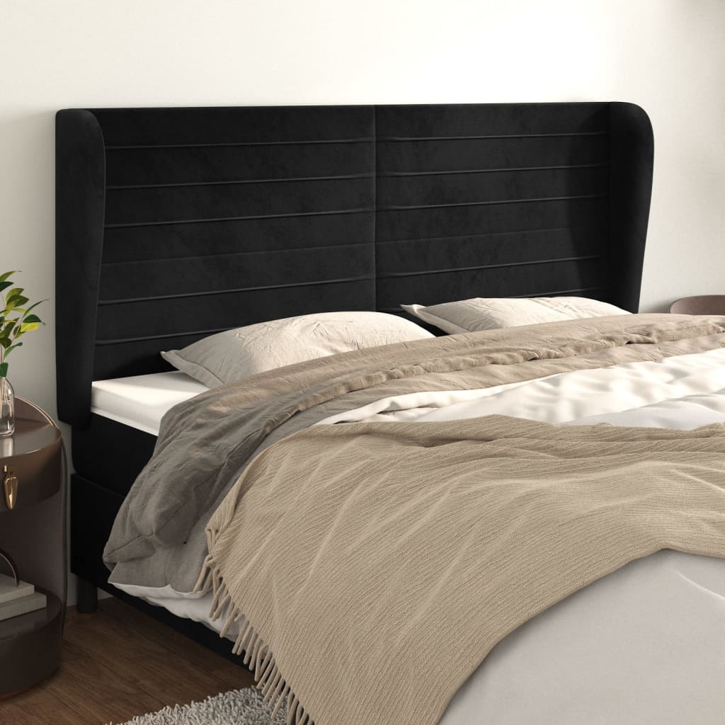 Κεφαλάρι με Πτερύγια Μαύρο 183x23x118/128 εκ. Βελούδινο