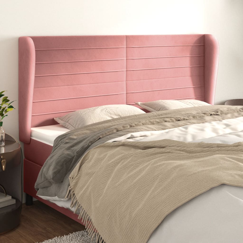 Κεφαλάρι με Πτερύγια Ροζ 183x23x118/128 εκ. Βελούδινο
