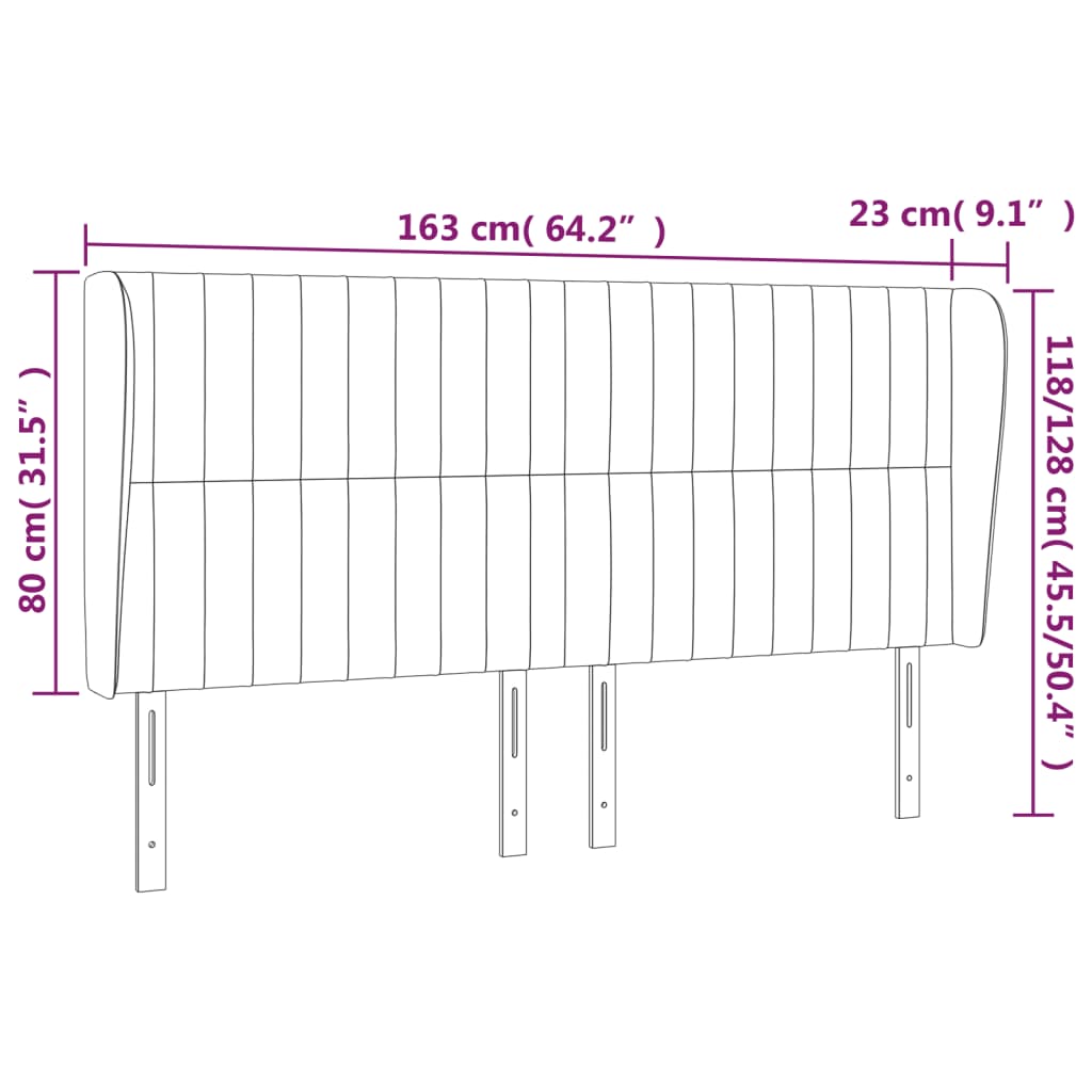 Κεφαλάρι με Πτερύγια Σκούρο Γκρι 163x23x118/128 εκ. Υφασμάτινο