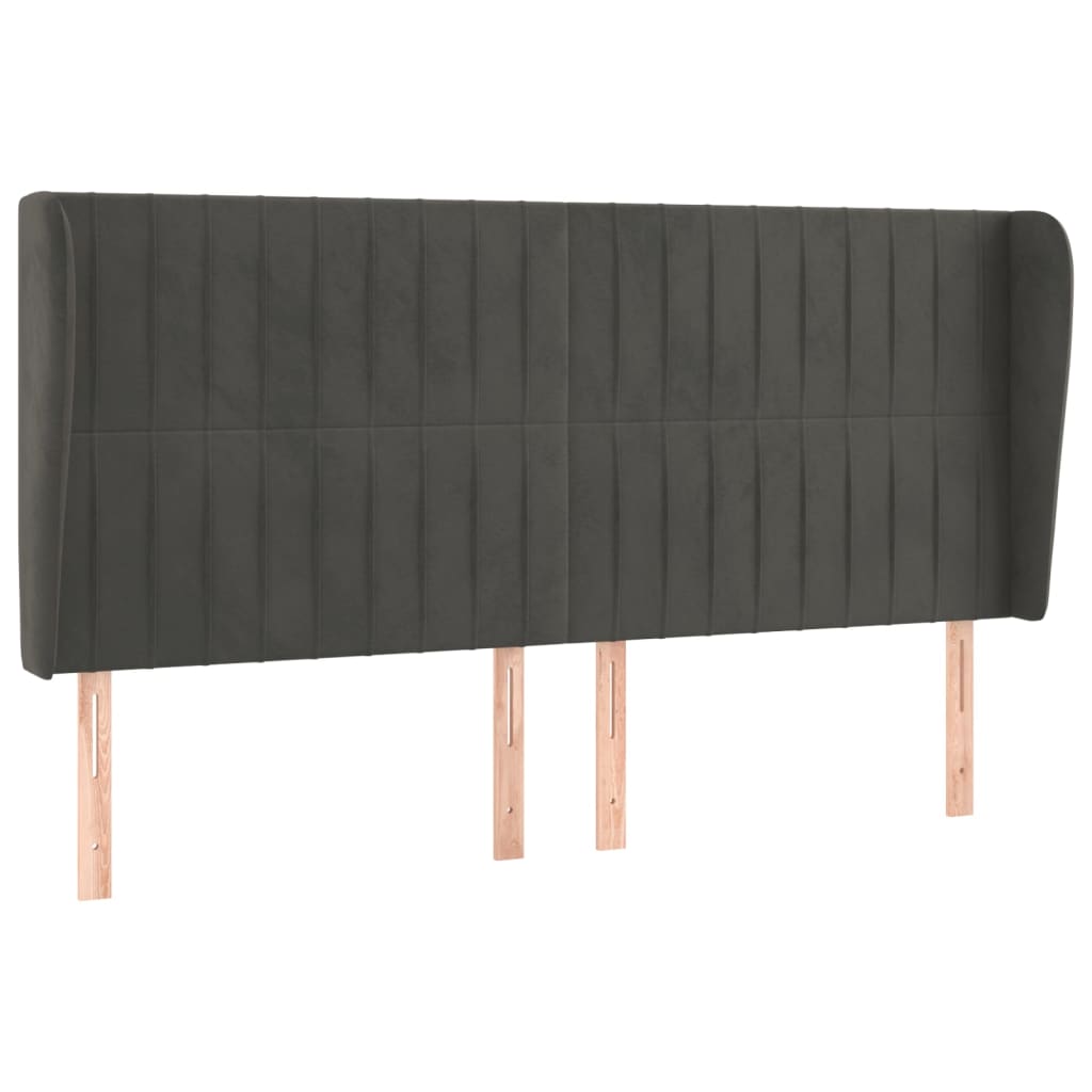 Κεφαλάρι με Πτερύγια Σκούρο Γκρι 183x23x118/128 εκ. Βελούδινο