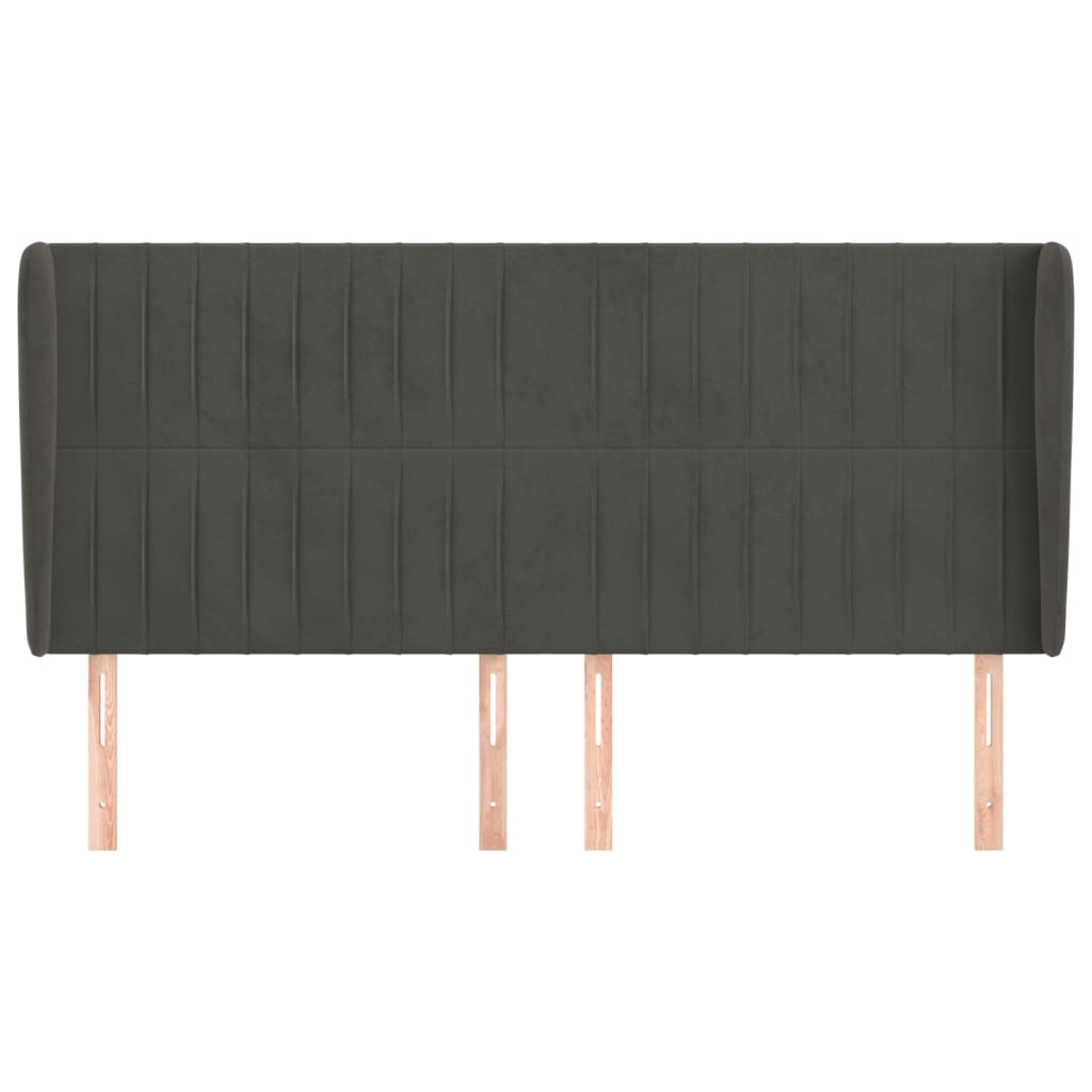 Κεφαλάρι με Πτερύγια Σκούρο Γκρι 183x23x118/128 εκ. Βελούδινο