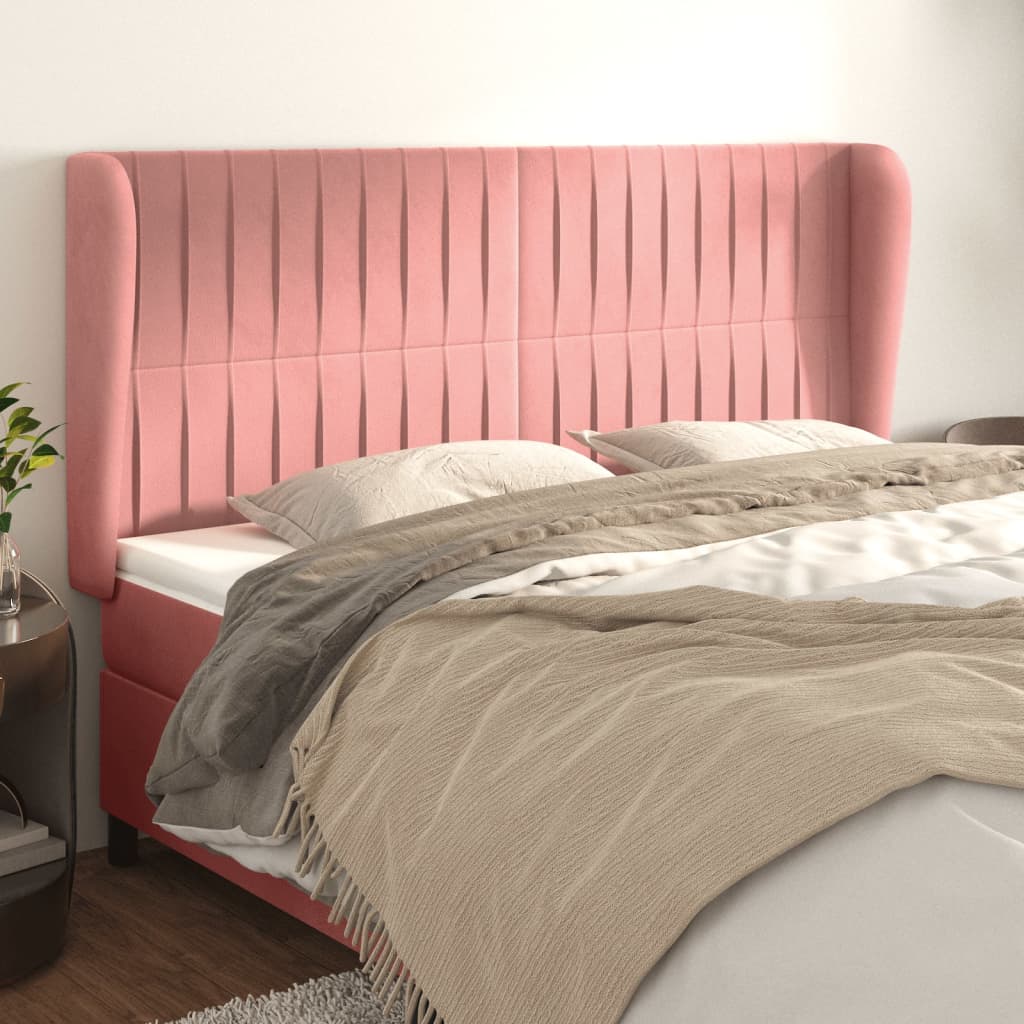 Κεφαλάρι με Πτερύγια Ροζ 183x23x118/128 εκ. Βελούδινο