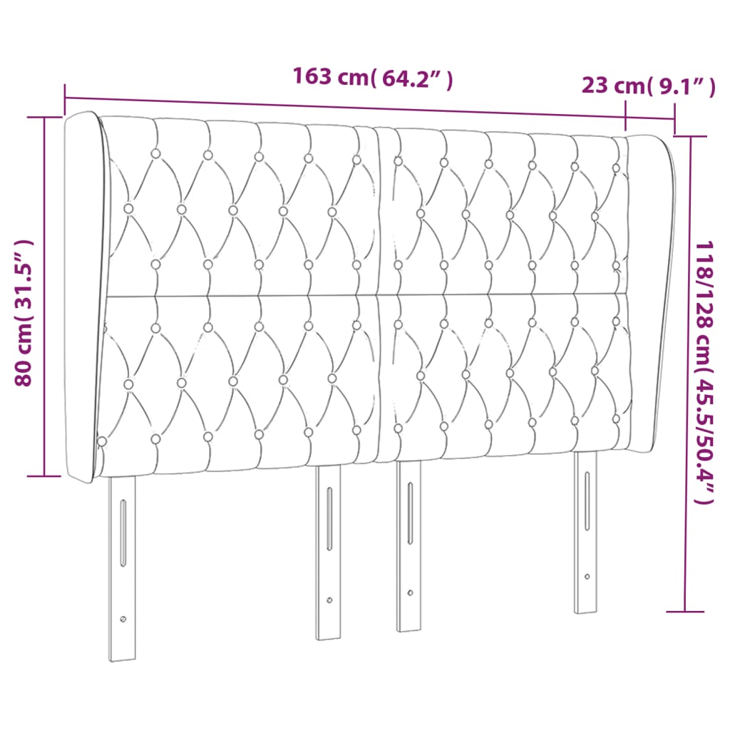Κεφαλάρι με Πτερύγια Μαύρο 163x23x118/128 εκ. Βελούδινο