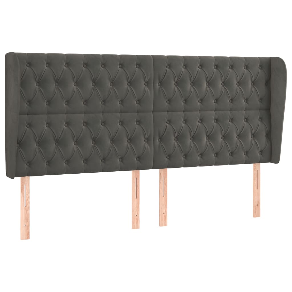 Κεφαλάρι με Πτερύγια Σκούρο Γκρι 183x23x118/128 εκ. Βελούδινο