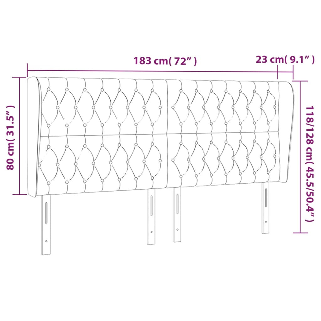 Κεφαλάρι με Πτερύγια Σκούρο Γκρι 183x23x118/128 εκ. Βελούδινο