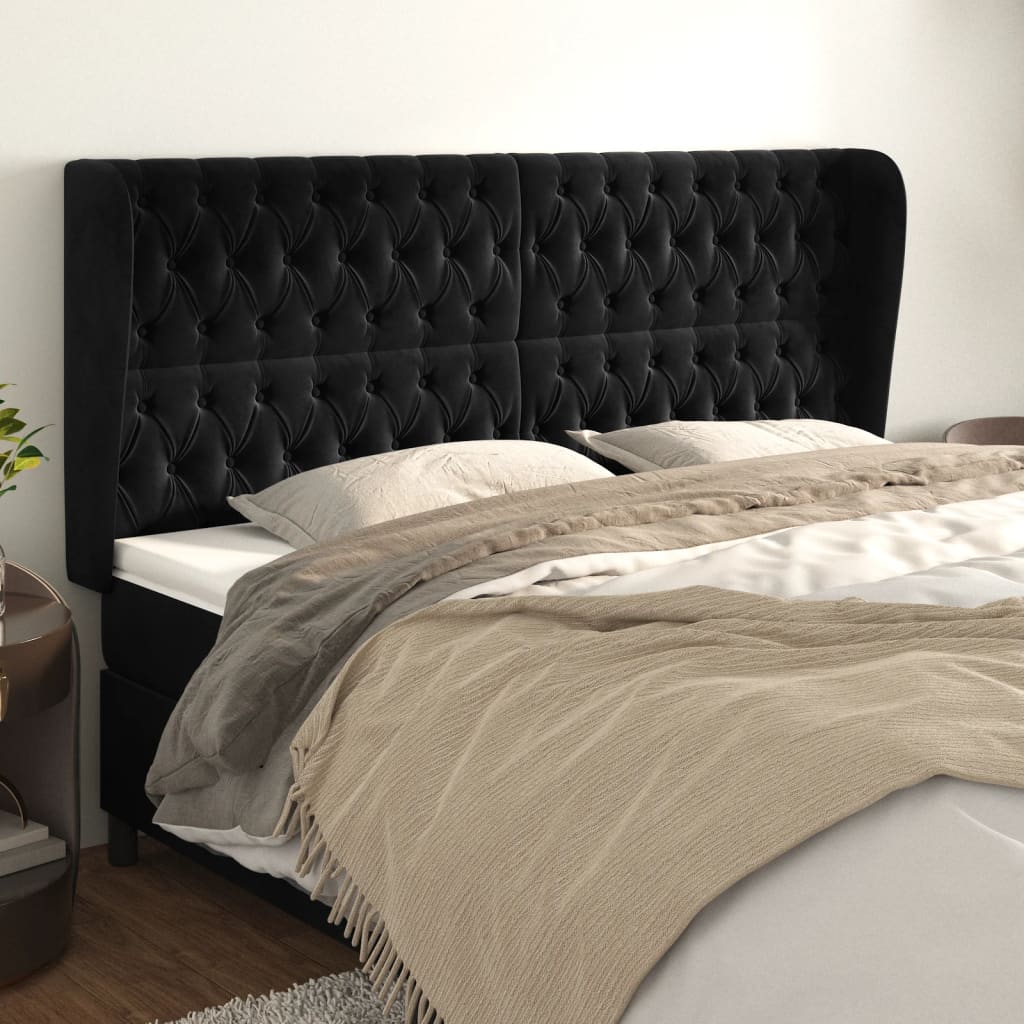 Κεφαλάρι με Πτερύγια Μαύρο 183x23x118/128 εκ. Βελούδινο