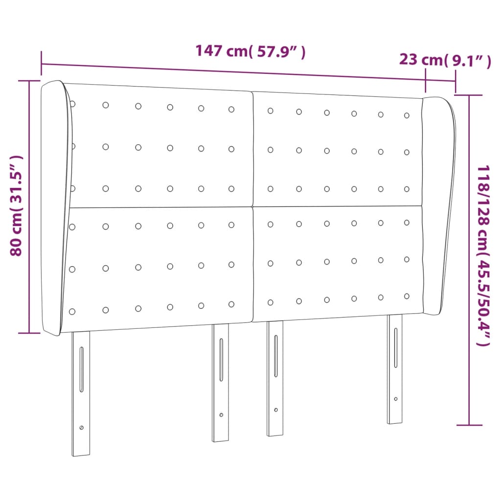 Κεφαλάρι με Πτερύγια Μαύρο 147x23x118/128 εκ. Υφασμάτινο