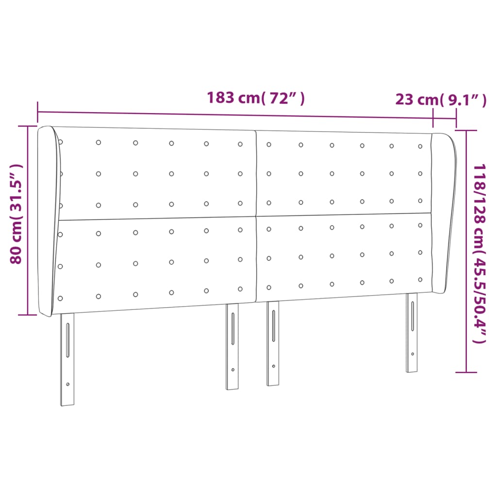 Κεφαλάρι με Πτερύγια Κρεμ 183x23x118/128 εκ. Υφασμάτινο