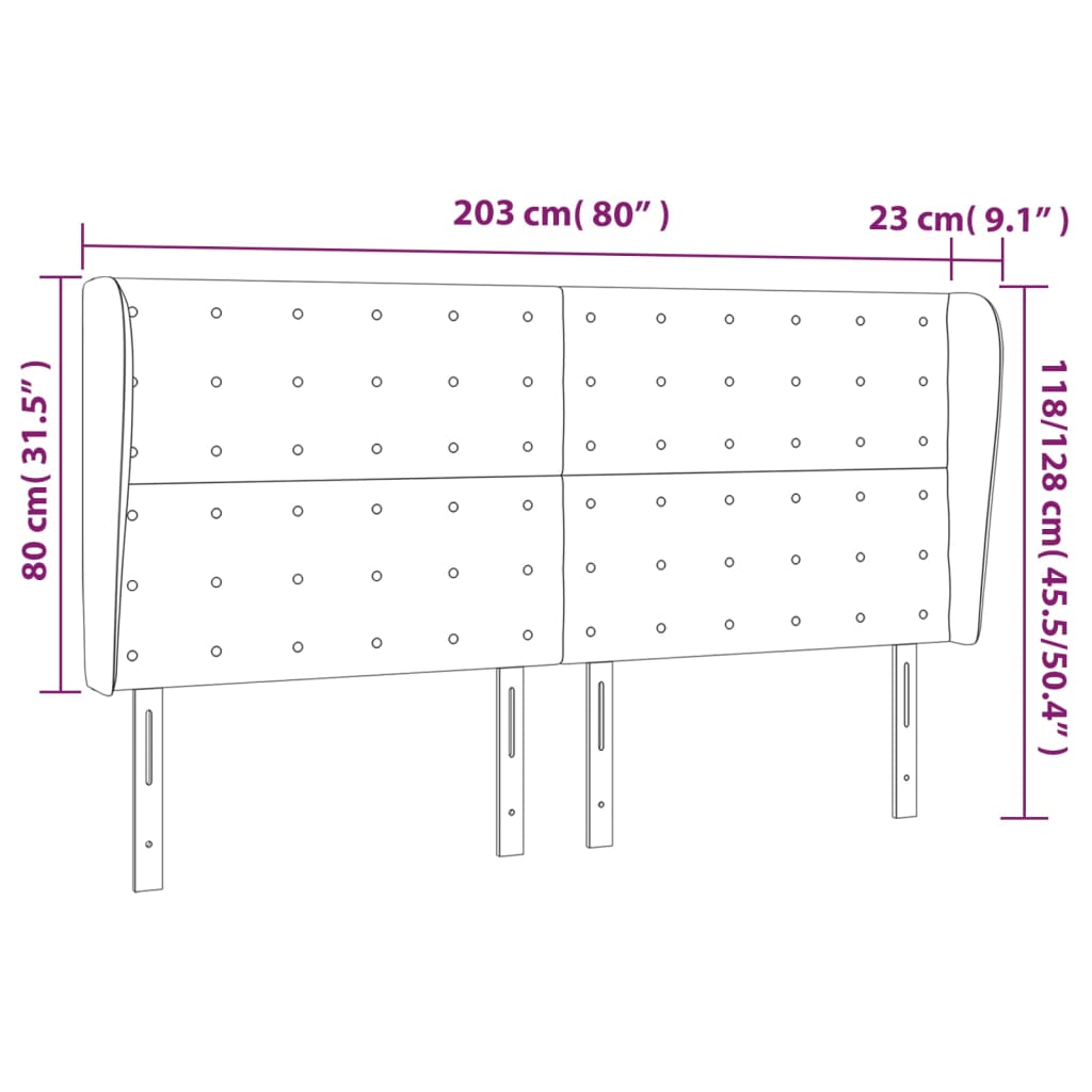Κεφαλάρι με Πτερύγια Σκούρο Γκρι 203x23x118/128 εκ. Υφασμάτινο