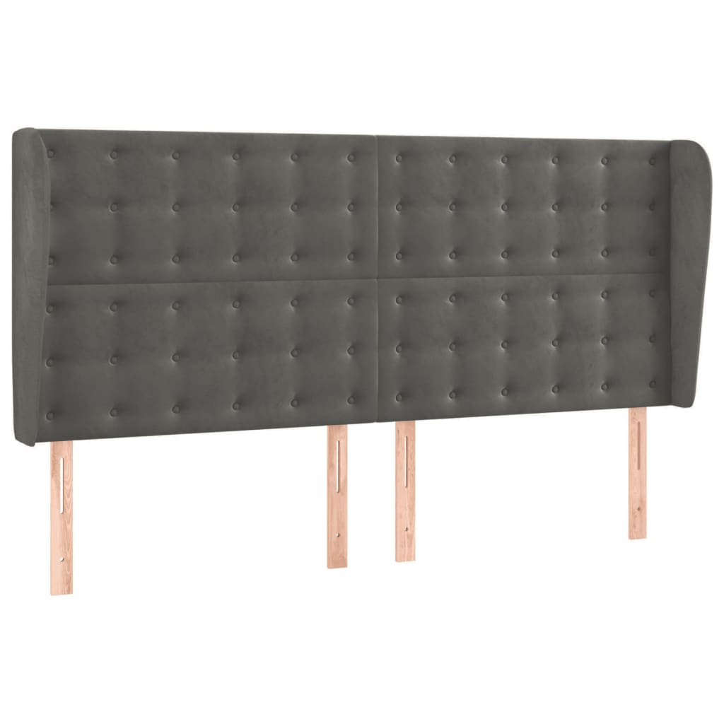 Κεφαλάρι με Πτερύγια Σκούρο Γκρι 183x23x118/128 εκ. Βελούδινο