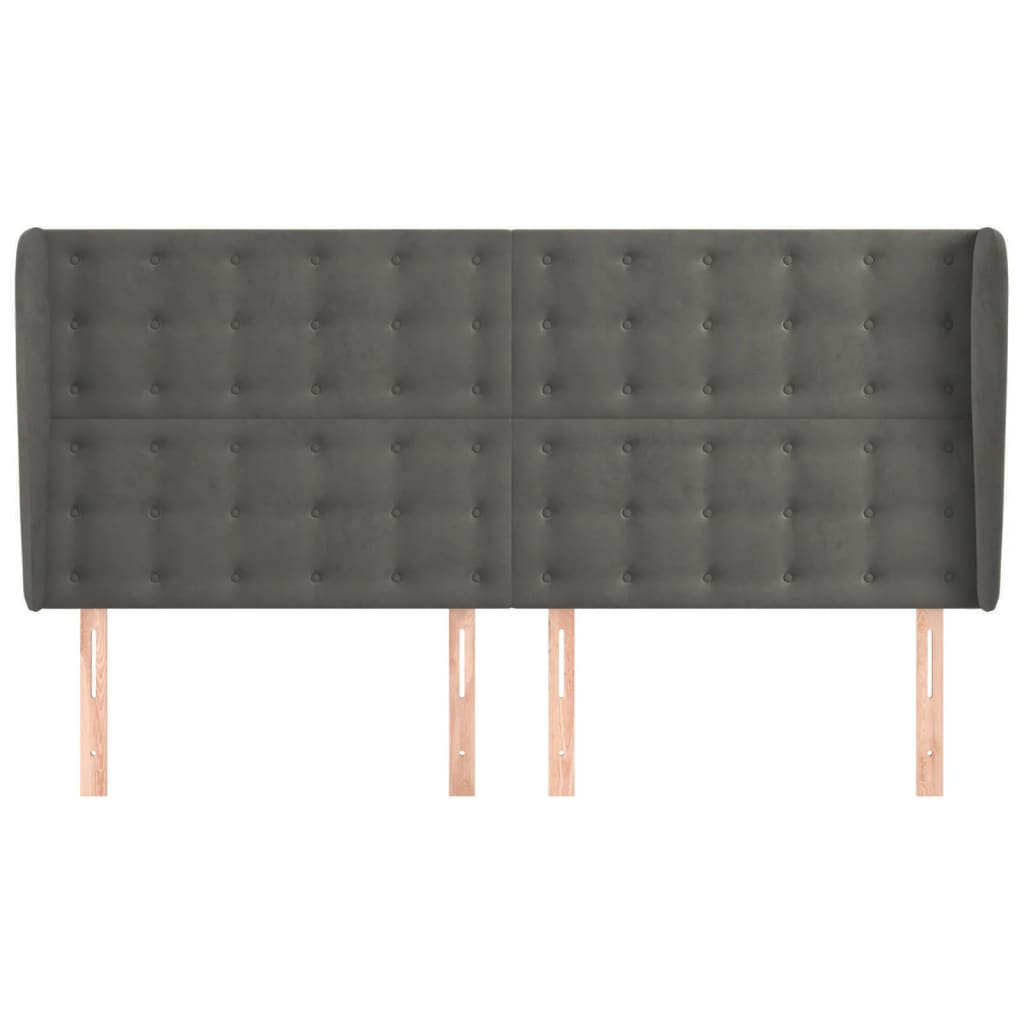 Κεφαλάρι με Πτερύγια Σκούρο Γκρι 183x23x118/128 εκ. Βελούδινο