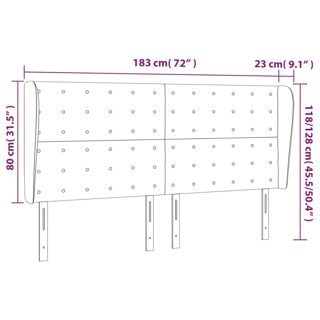 Κεφαλάρι με Πτερύγια Σκούρο Μπλε 183x23x118/128 εκ. Βελούδινο