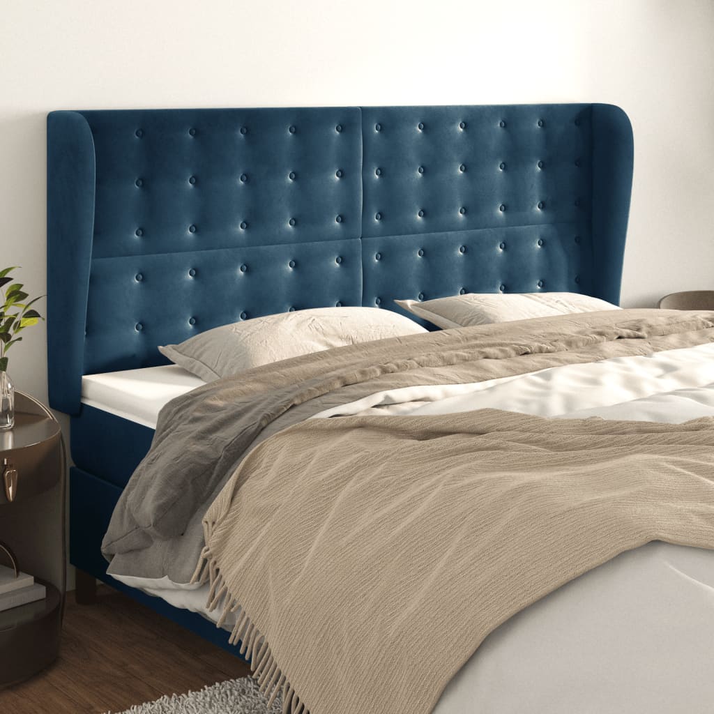 Κεφαλάρι με Πτερύγια Σκούρο Μπλε 183x23x118/128 εκ. Βελούδινο