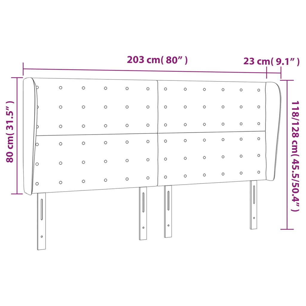 Κεφαλάρι με Πτερύγια Σκούρο Γκρι 203x23x118/128 εκ. Βελούδινο