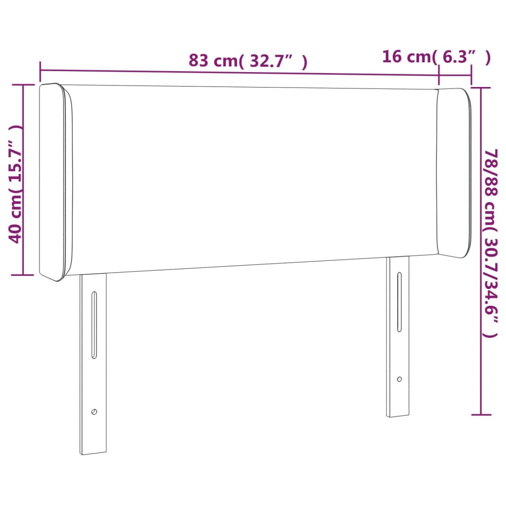Κεφαλάρι με Πτερύγια Σκούρο Γκρι 83x16x78/88 εκ. Βελούδινο