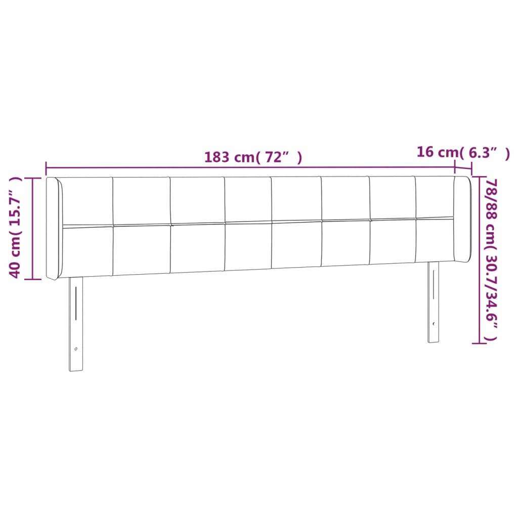 Κεφαλάρι με Πτερύγια Μαύρο 183x16x78/88 εκ. Βελούδινο