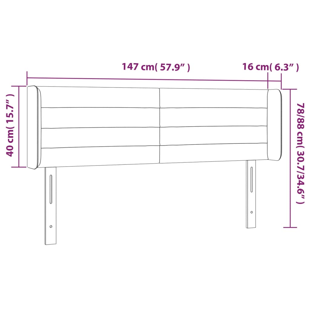 Κεφαλάρι με Πτερύγια Ανοιχτό Γκρι 147x16x78/88 εκ. Βελούδινο