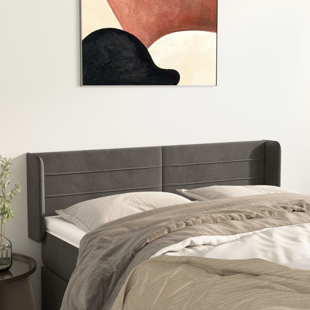 Κεφαλάρι με Πτερύγια Σκούρο Γκρι 147x16x78/88 εκ. Βελούδινο