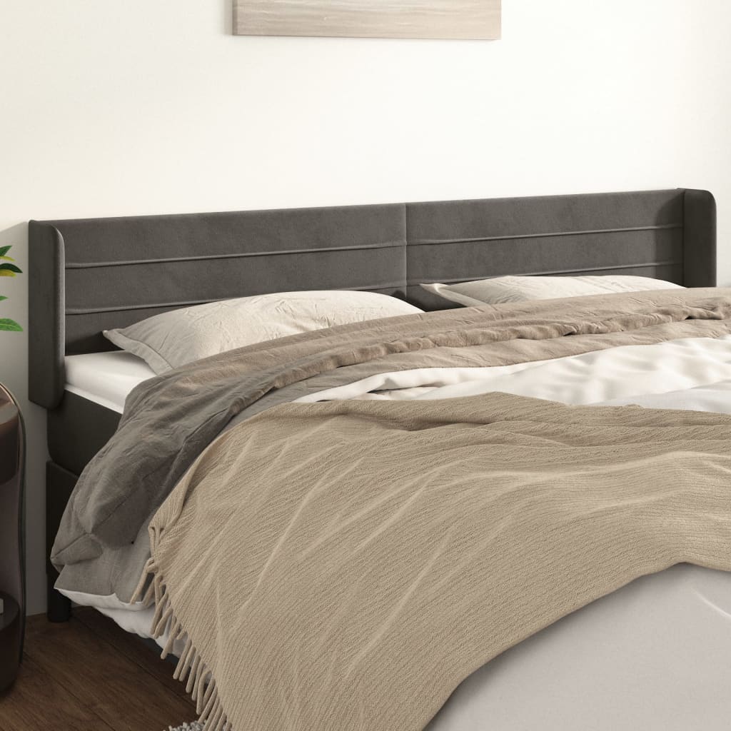 Κεφαλάρι με Πτερύγια Σκούρο Γκρι 183x16x78/88 εκ. Βελούδινο