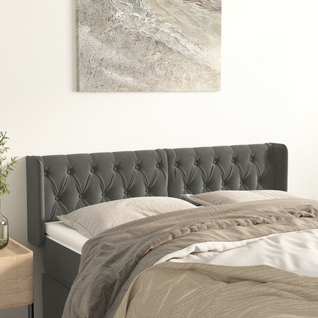 Κεφαλάρι με Πτερύγια Σκούρο Γκρι 147x16x78/88 εκ. Βελούδινο