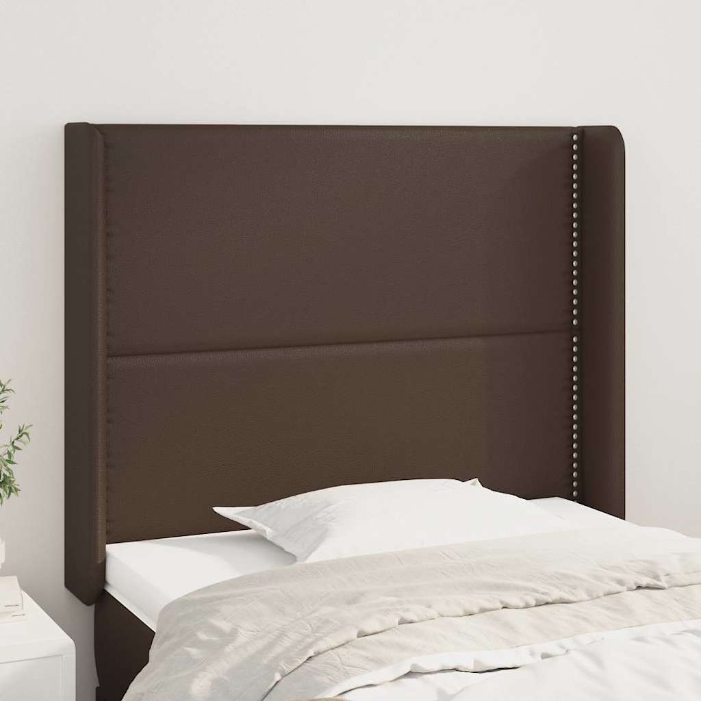 Κεφαλάρι με Πτερύγια Καφέ 103x16x118/128 εκ. Συνθετικό Δέρμα