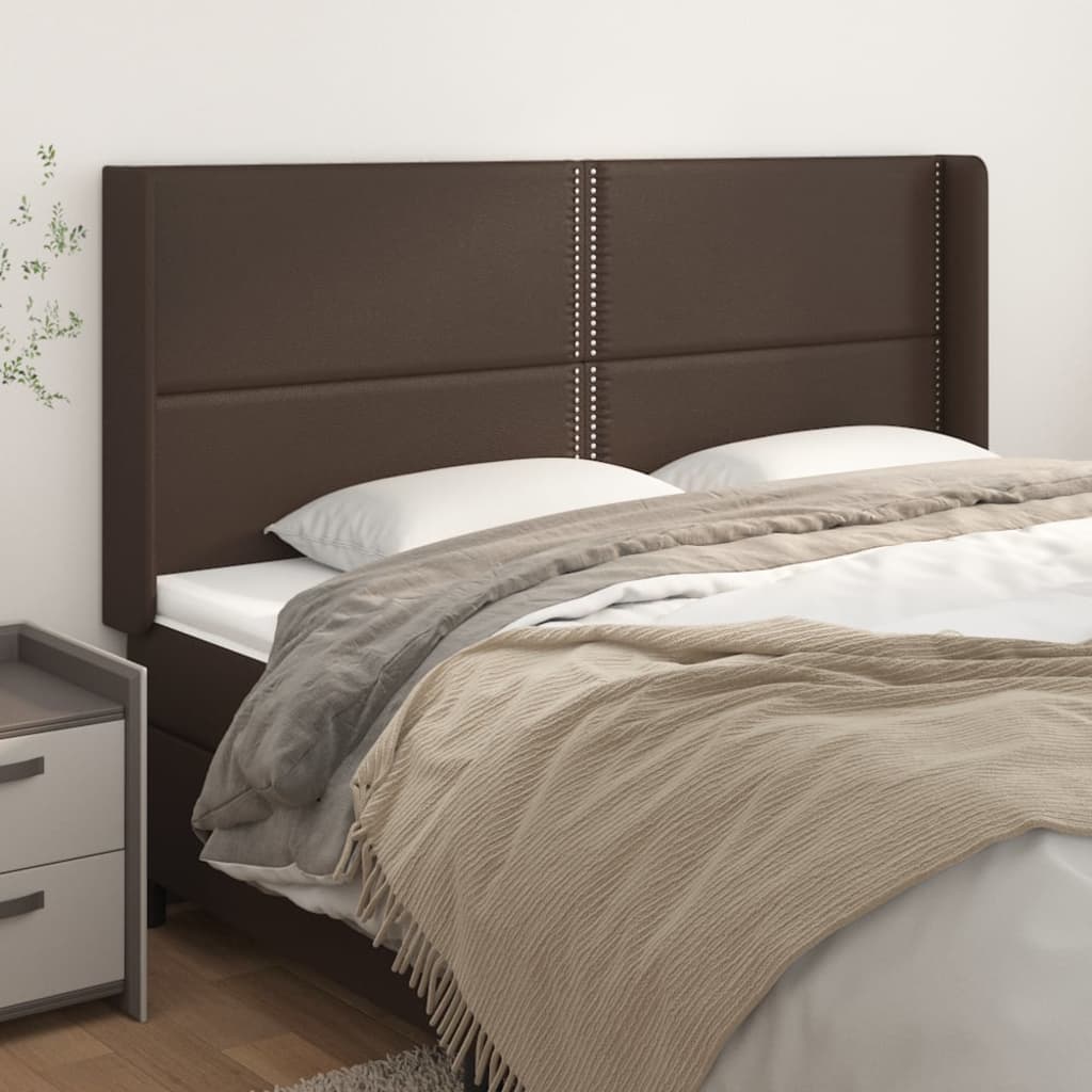 Κεφαλάρι με Πτερύγια Καφέ 163x16x118/128 εκ. Συνθετικό Δέρμα
