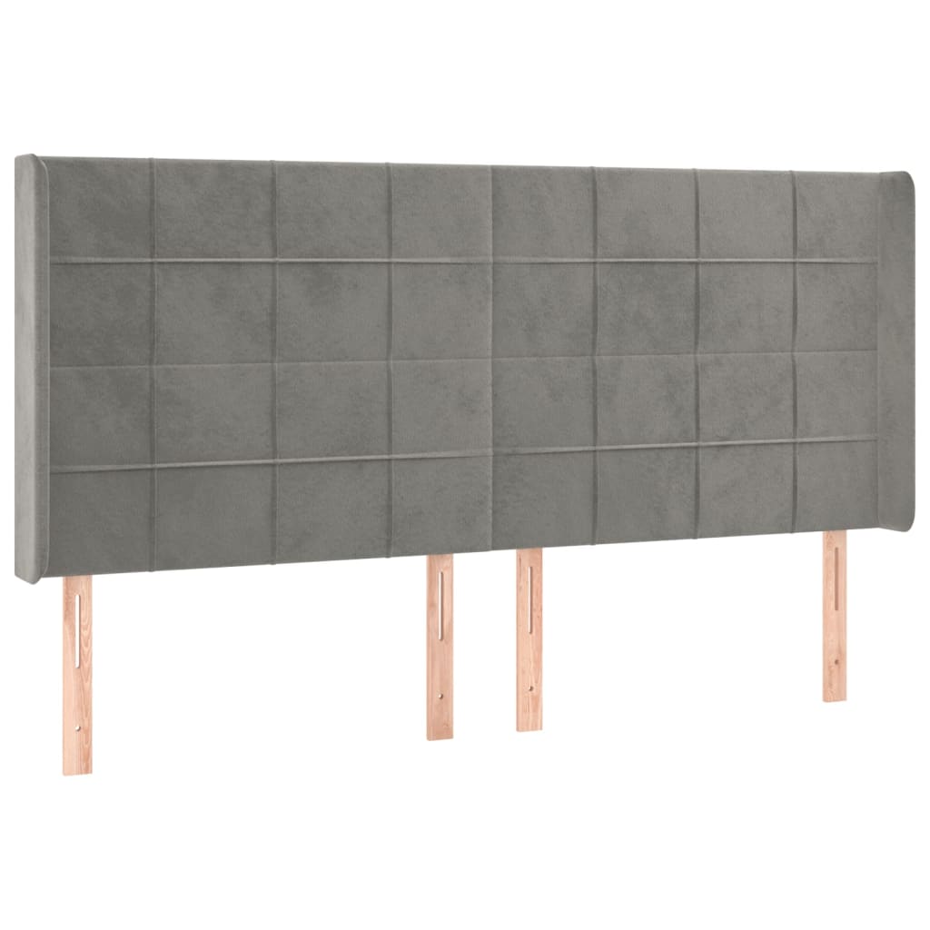 Κεφαλάρι με Πτερύγια Ανοιχτό Γκρι 163x16x118/128 εκ. Βελούδινο