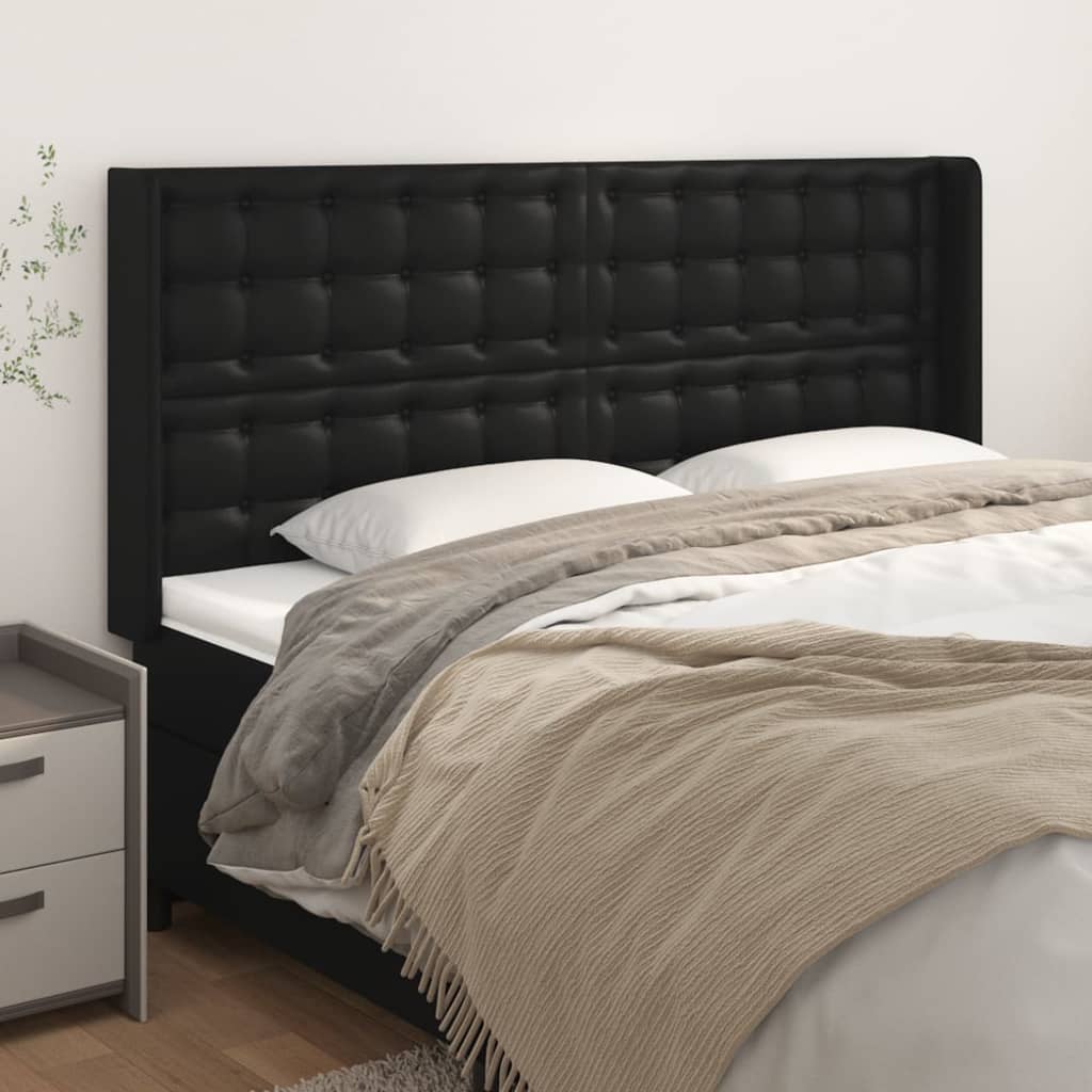 Κεφαλάρι με Πτερύγια Μαύρο 163x16x118/128 εκ.Συνθετικό Δέρμα