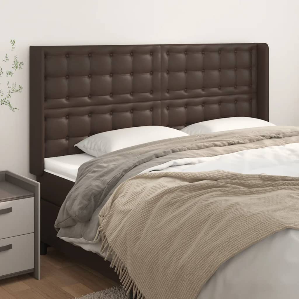 Κεφαλάρι με Πτερύγια Καφέ 183x16x118/128 εκ. Συνθετικό Δέρμα