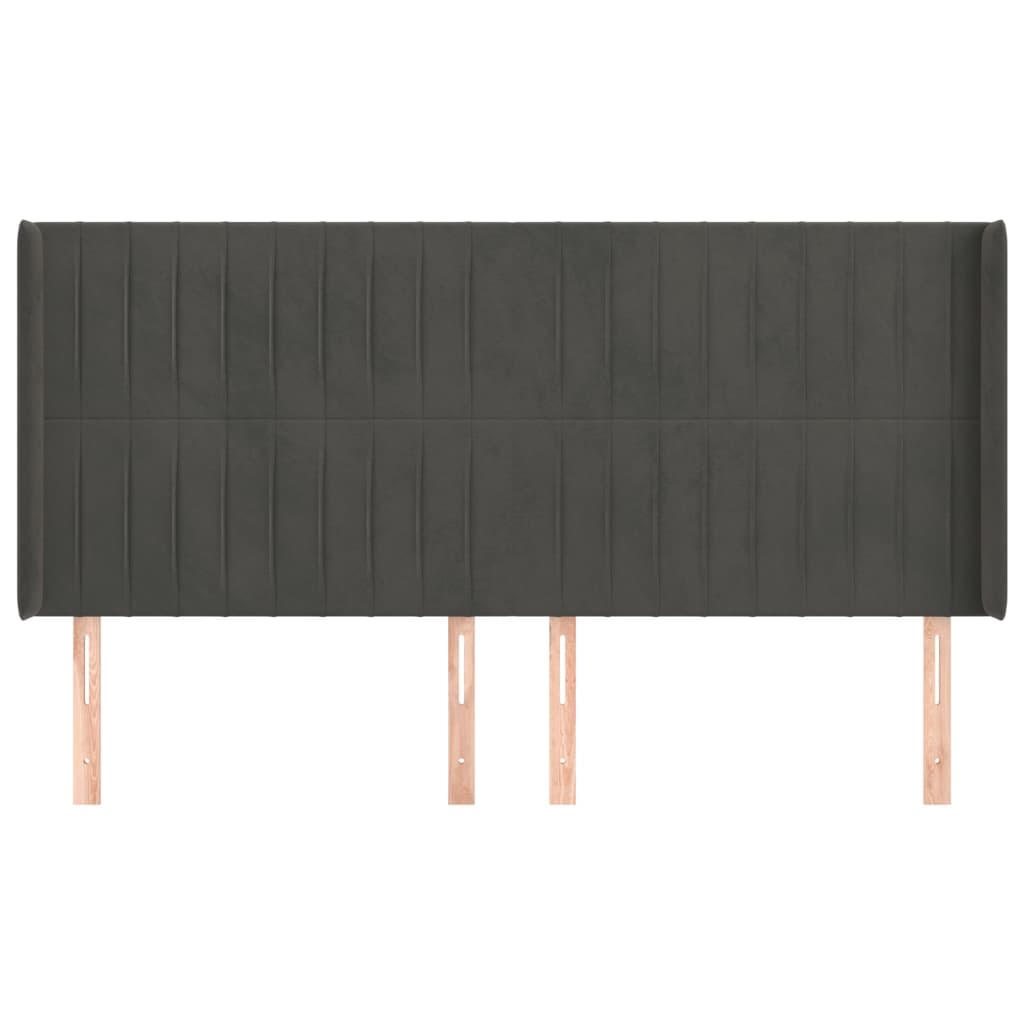 Κεφαλάρι με Πτερύγια Σκούρο Γκρι 183x16x118/128 εκ. Βελούδινο