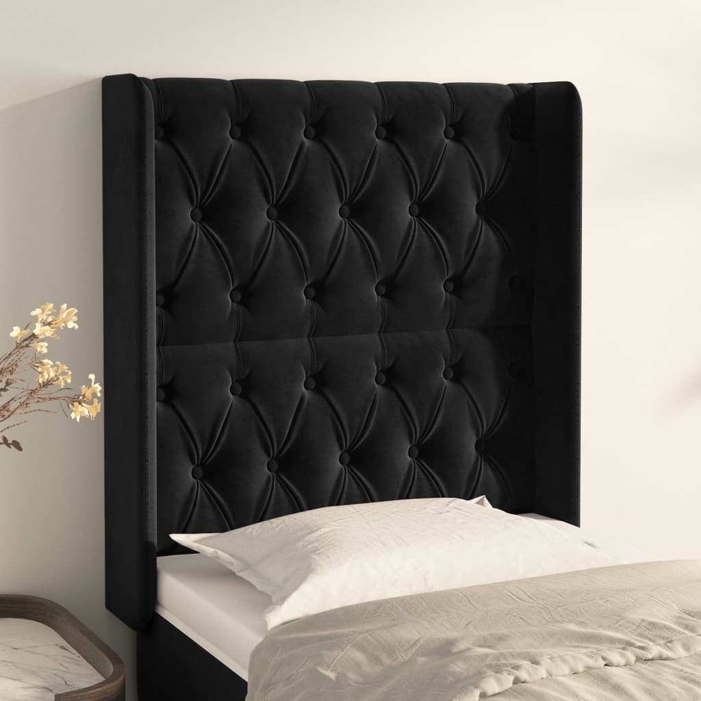 Κεφαλάρι με Πτερύγια Μαύρο 83x16x118/128 εκ. Βελούδινο - Pakobazaar