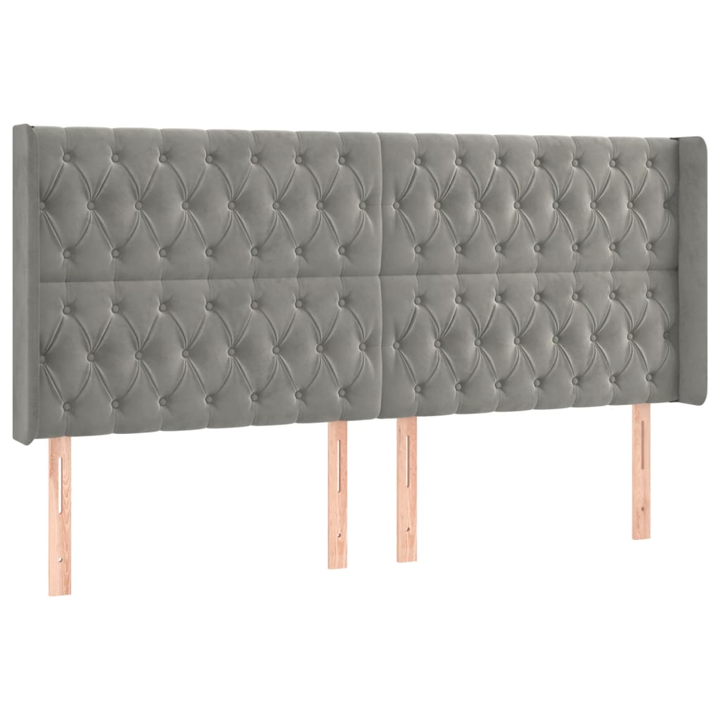Κεφαλάρι με Πτερύγια Ανοιχτό Γκρι 183x16x118/128 εκ. Βελούδινο