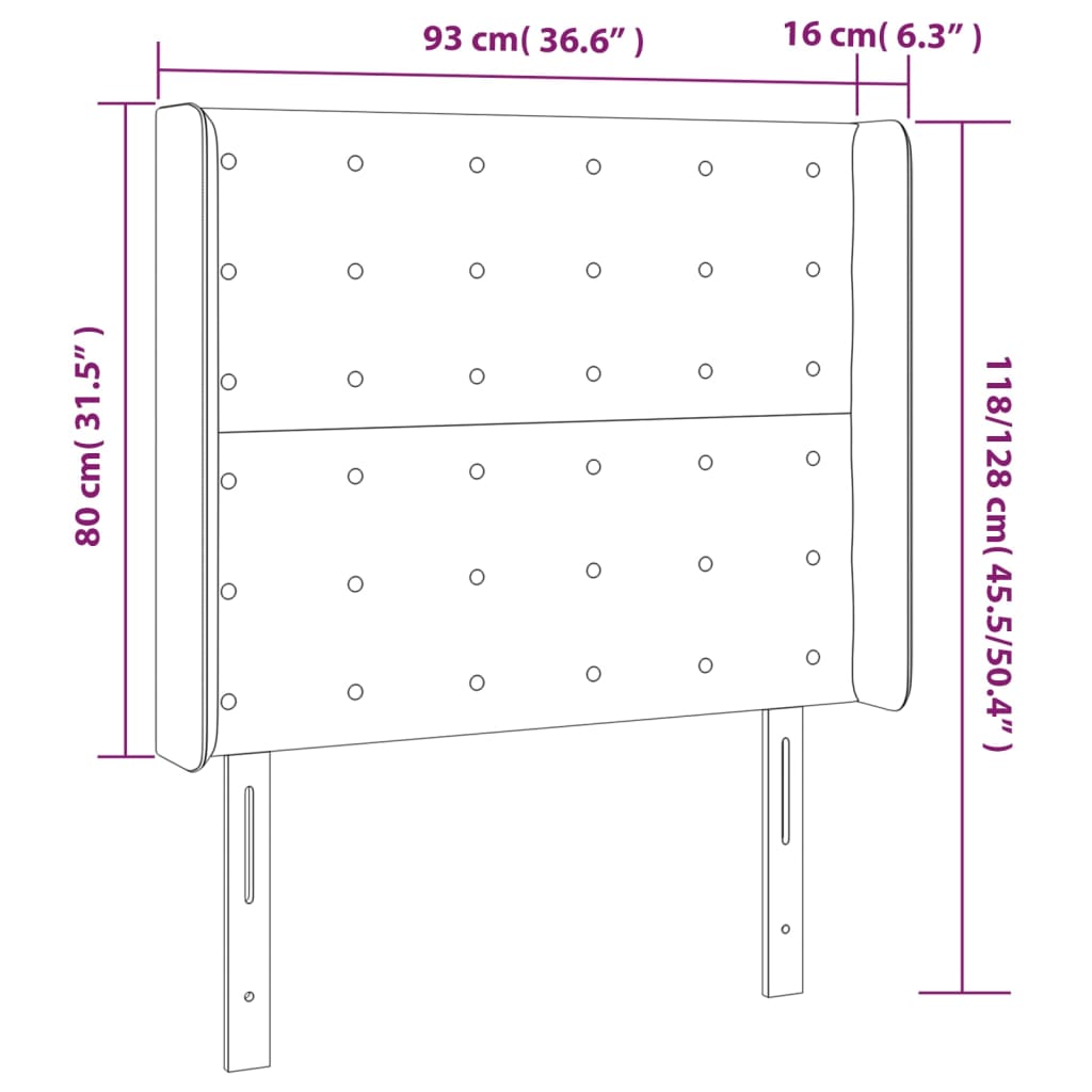 Κεφαλάρι με Πτερύγια Σκούρο Γκρι 93x16x118/128εκ.Βελούδινο