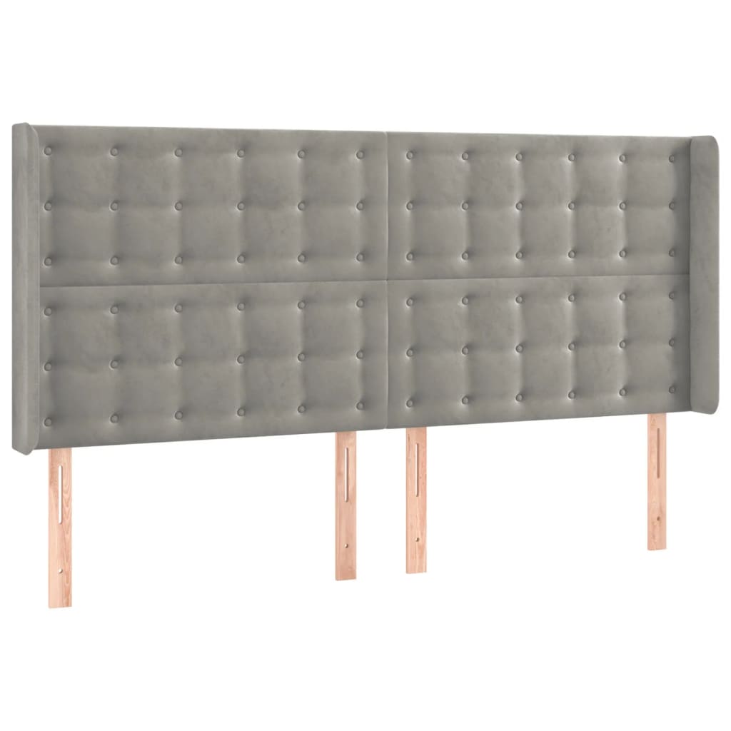Κεφαλάρι με Πτερύγια Ανοιχτό Γκρι 163x16x118/128 εκ. Βελούδινο