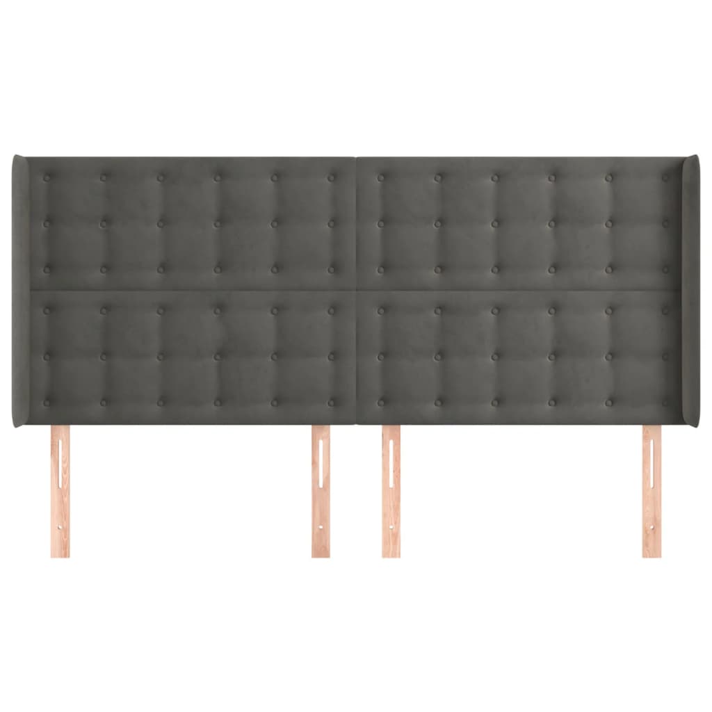 Κεφαλάρι με Πτερύγια Σκούρο Γκρι 163x16x118/128 εκ. Βελούδινο