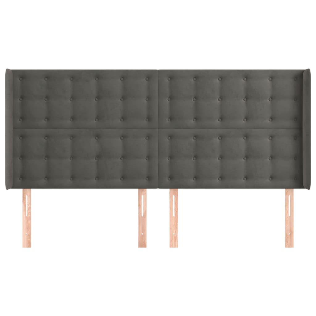 Κεφαλάρι με Πτερύγια Σκούρο Γκρι 183x16x118/128 εκ. Βελούδινο