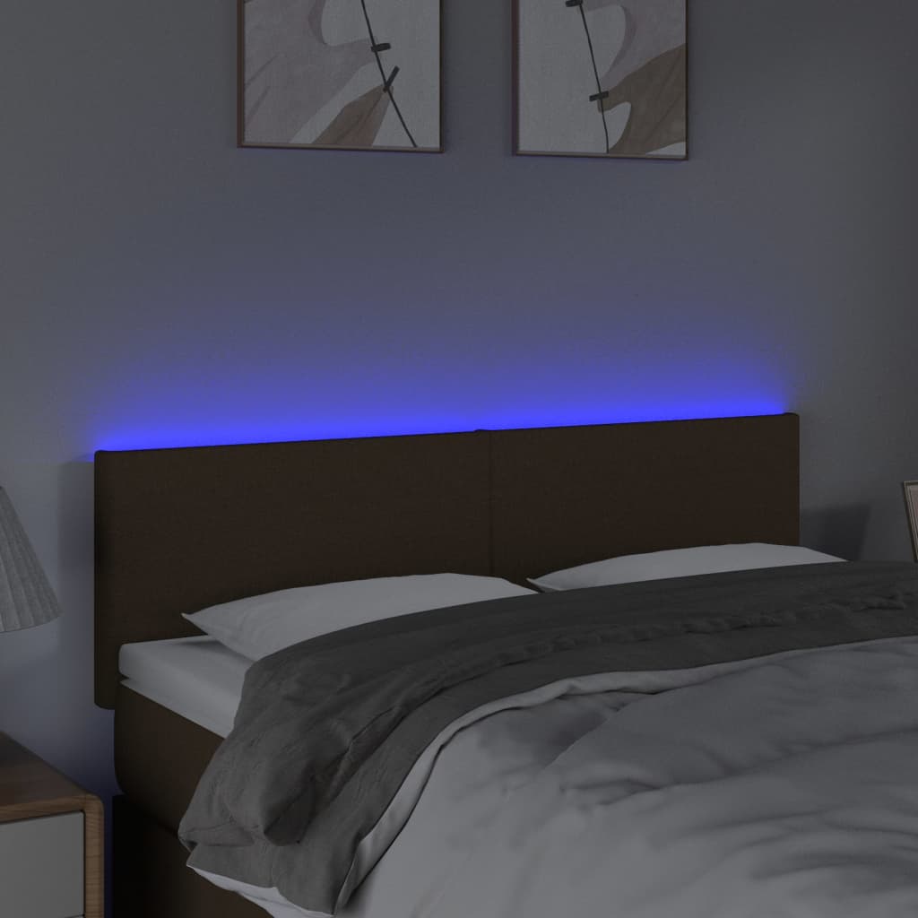 Κεφαλάρι Κρεβατιού LED Σκούρο Καφέ 144x5x78/88 εκ. Υφασμάτινο - Pakobazaar