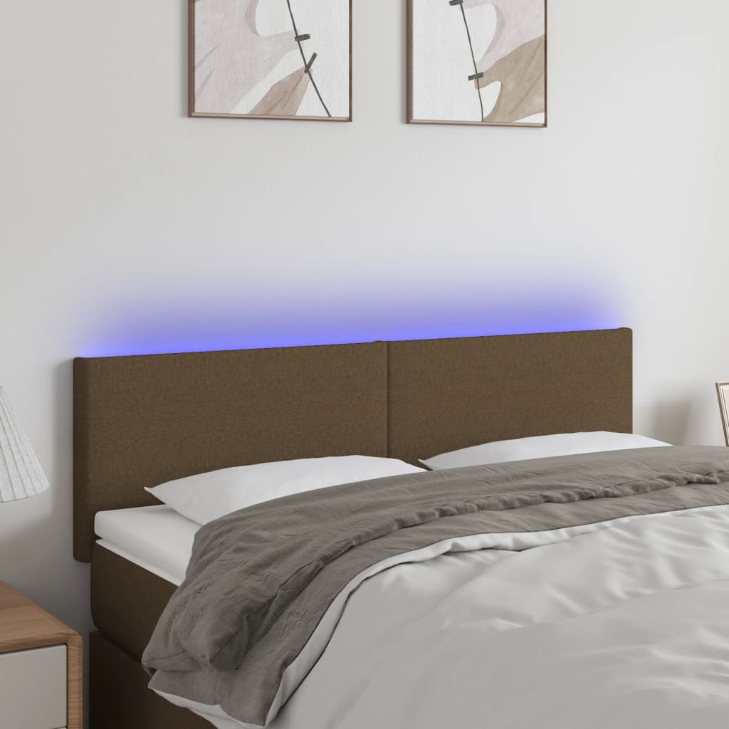 Κεφαλάρι Κρεβατιού LED Σκούρο Καφέ 144x5x78/88 εκ. Υφασμάτινο - Pakobazaar