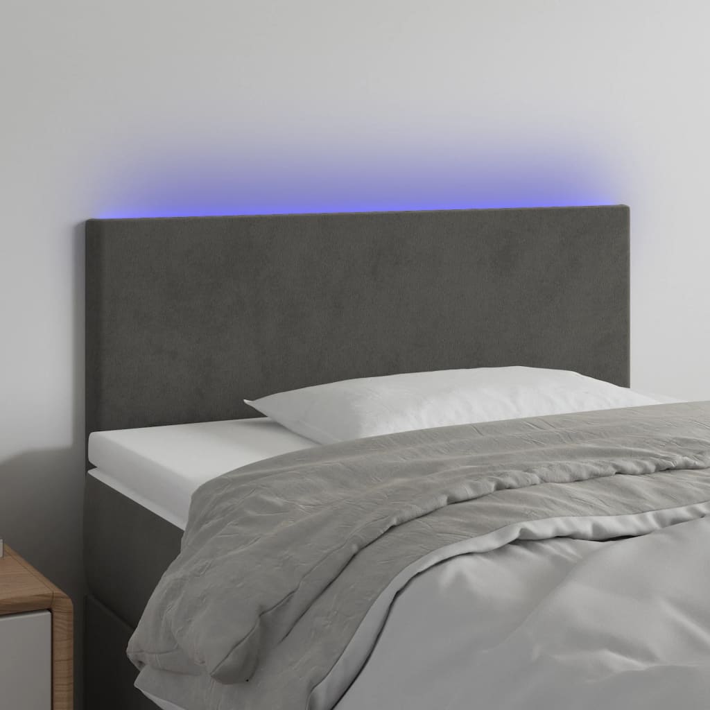Κεφαλάρι Κρεβατιού LED Σκούρο Γκρι 90x5x78/88 εκ. Βελούδινο