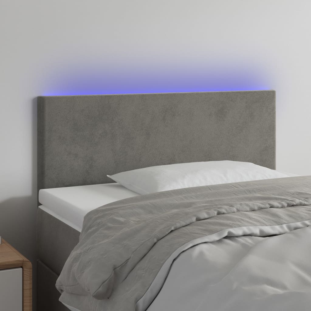 Κεφαλάρι Κρεβατιού LED Ανοιχτό Γκρι 100x5x78/88 εκ. Βελούδινο