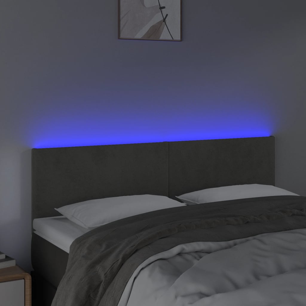 Κεφαλάρι Κρεβατιού LED Σκούρο Γκρι 144x5x78/88 εκ. Βελούδινο - Pakobazaar
