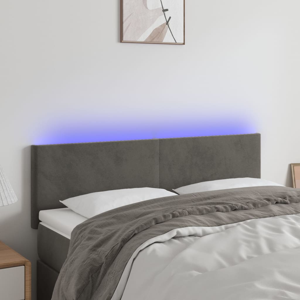 Κεφαλάρι Κρεβατιού LED Σκούρο Γκρι 144x5x78/88 εκ. Βελούδινο - Pakobazaar