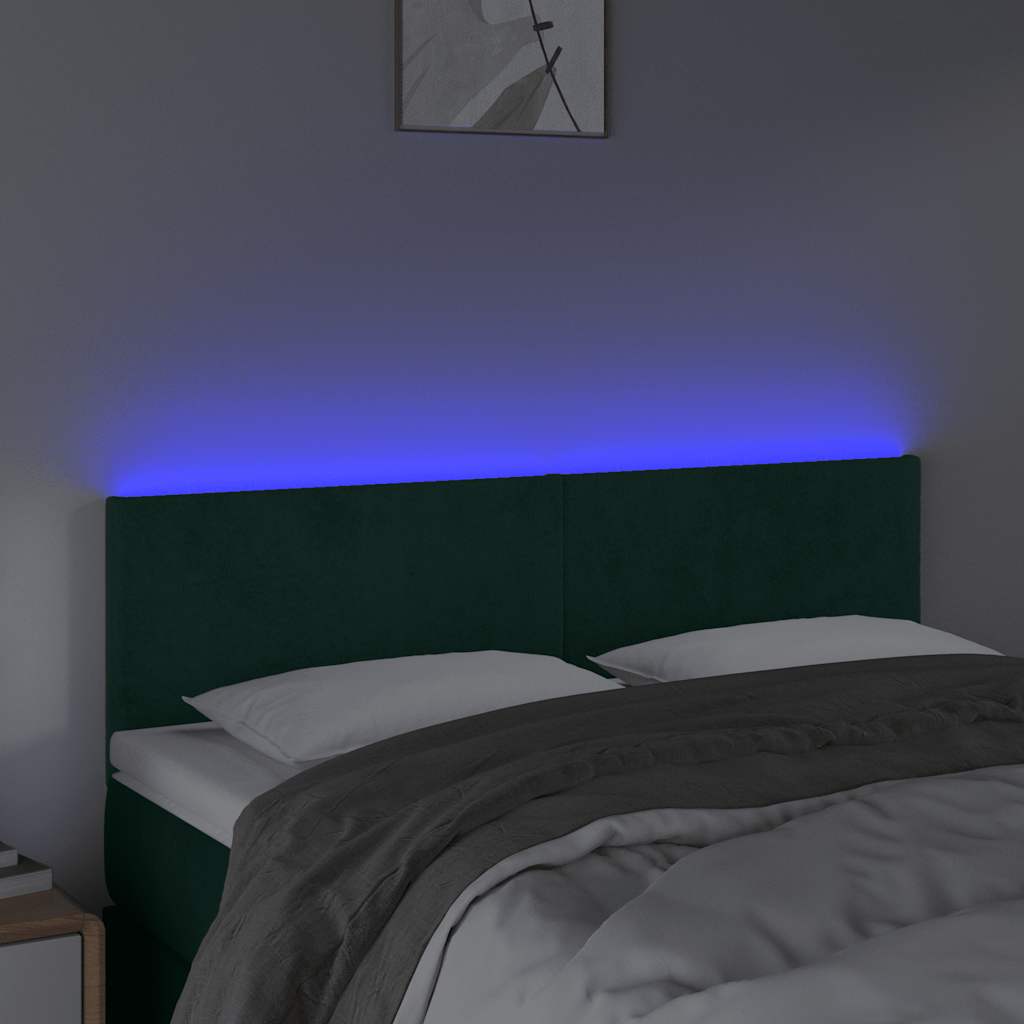 Κεφαλάρι Κρεβατιού LED Σκούρο Πράσινο 144x5x78/88 εκ. Βελούδινο