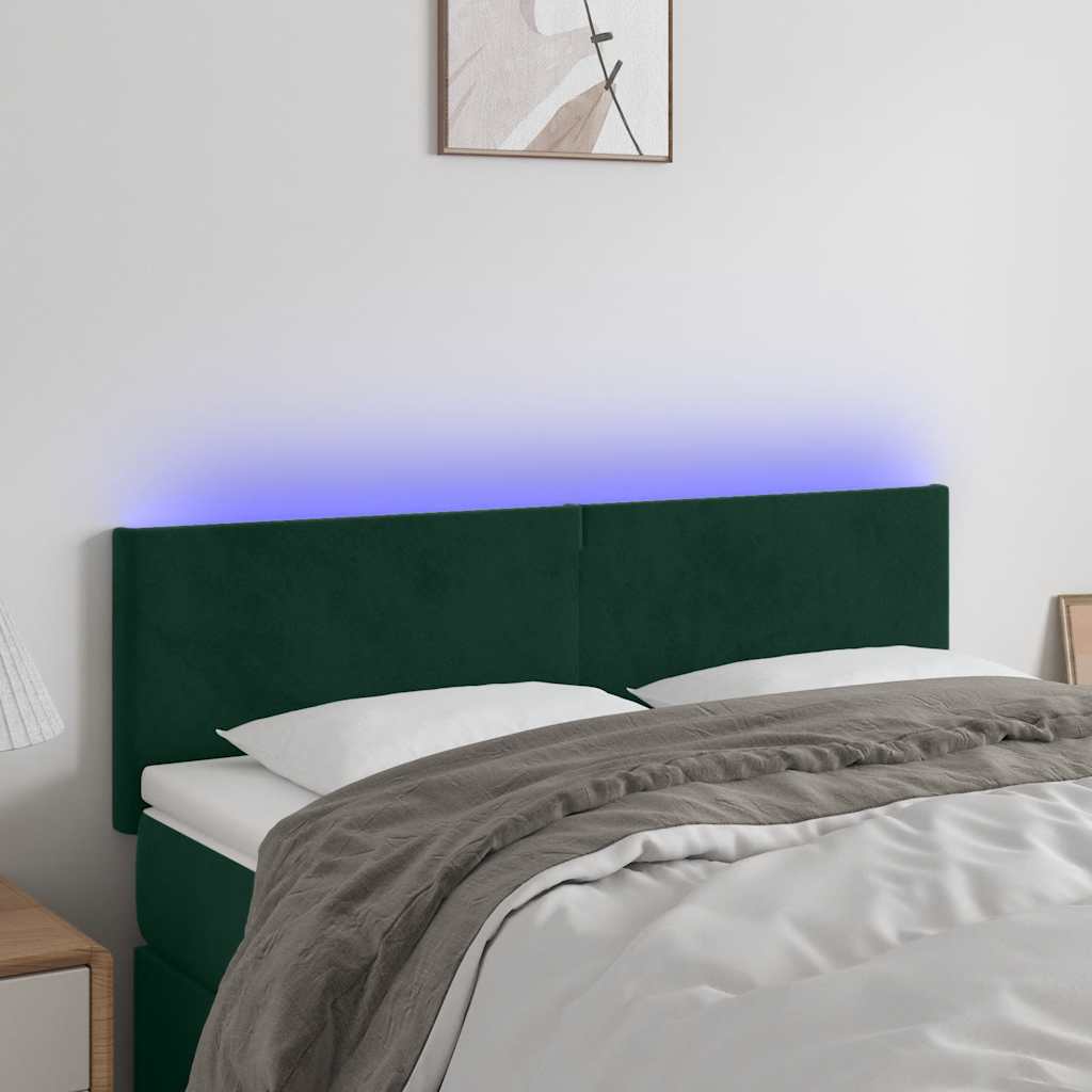 Κεφαλάρι Κρεβατιού LED Σκούρο Πράσινο 144x5x78/88 εκ. Βελούδινο