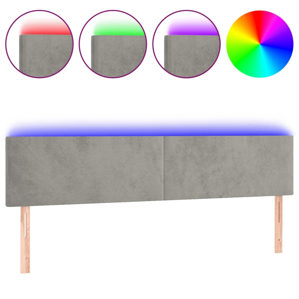 Κεφαλάρι Κρεβατιού LED Ανοιχτό Γκρι 180x5x78/88 εκ. Βελούδινο - Pakobazaar