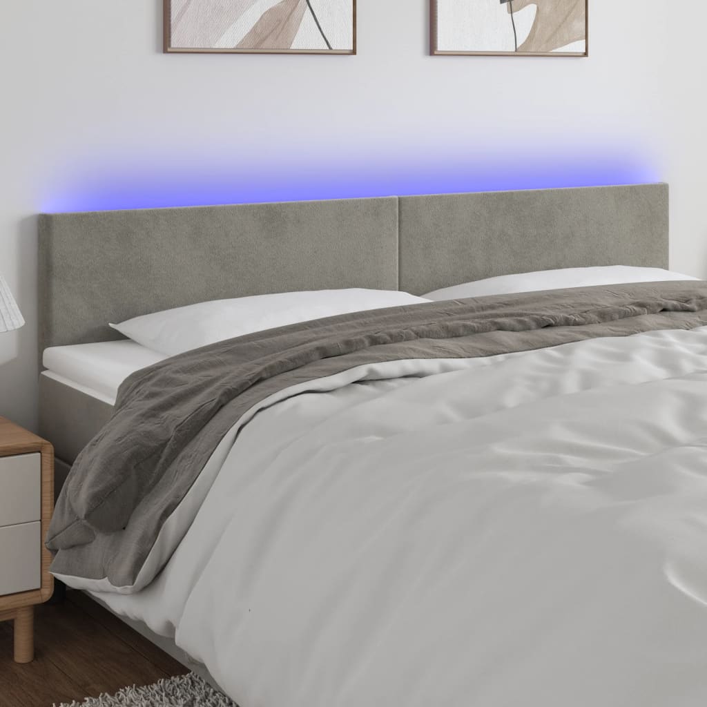 Κεφαλάρι Κρεβατιού LED Ανοιχτό Γκρι 180x5x78/88 εκ. Βελούδινο - Pakobazaar
