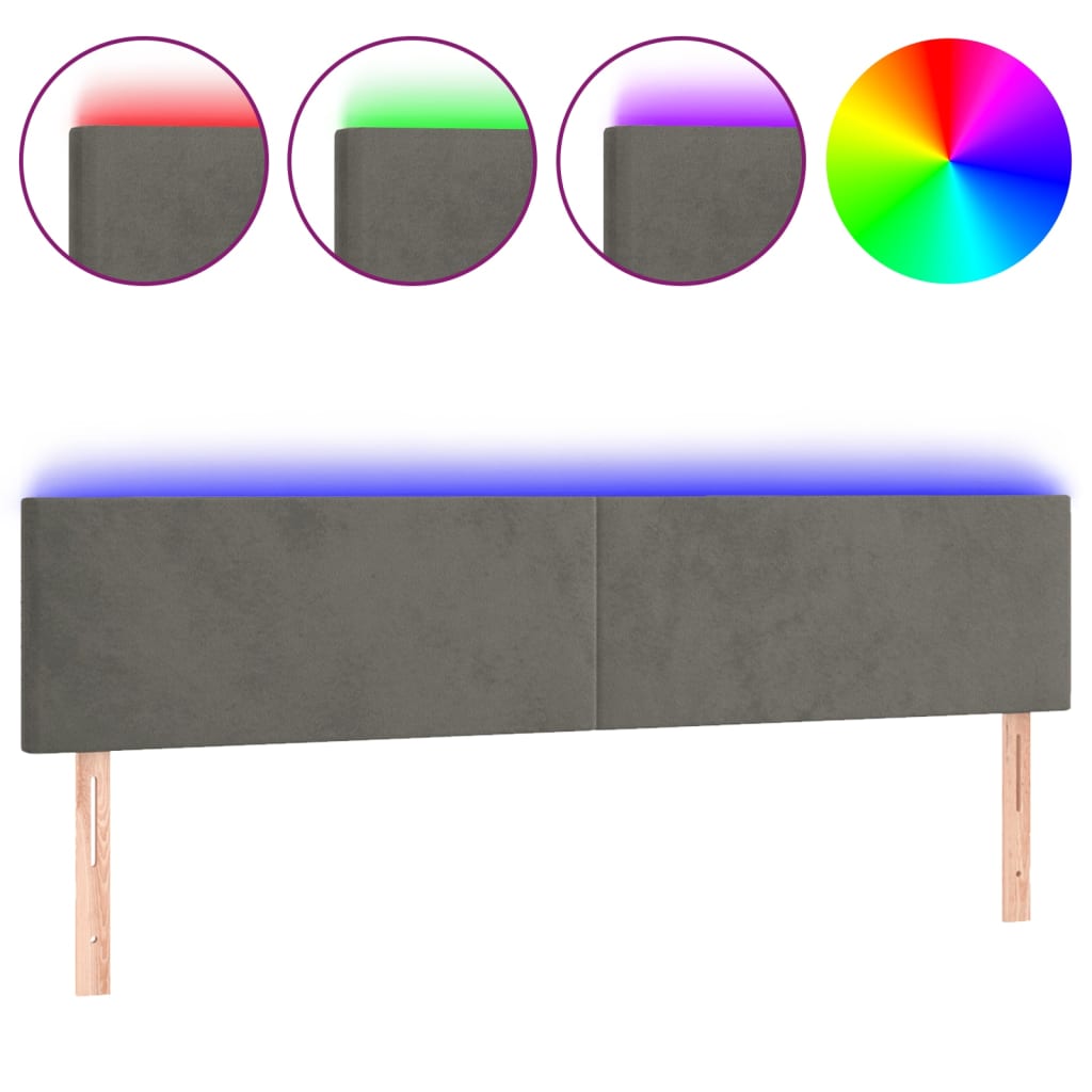 Κεφαλάρι Κρεβατιού LED Σκούρο Γκρι 180x5x78/88 εκ. Βελούδινο