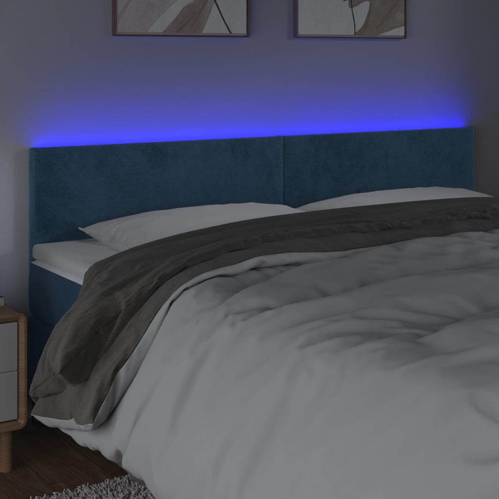Κεφαλάρι Κρεβατιού LED Σκούρο Μπλε 180x5x78/88 εκ. Βελούδινο