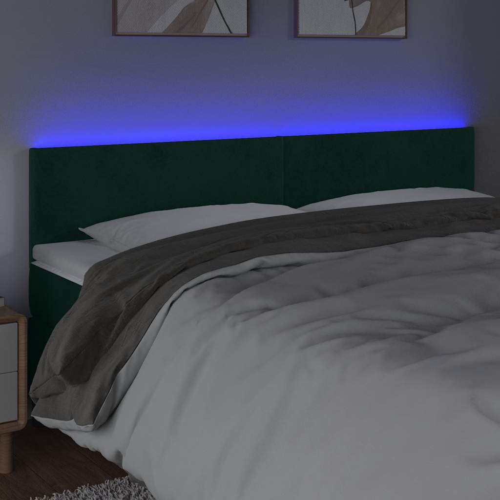 Κεφαλάρι Κρεβατιού LED Σκούρο Πράσινο 200x5x78/88 εκ. Βελούδινο